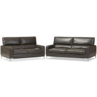 Baxton Studio 1281-DU8145-SF/LS Vogue Pewter Grey Bonded Leather Upholstered 2-Piece Living Room Set