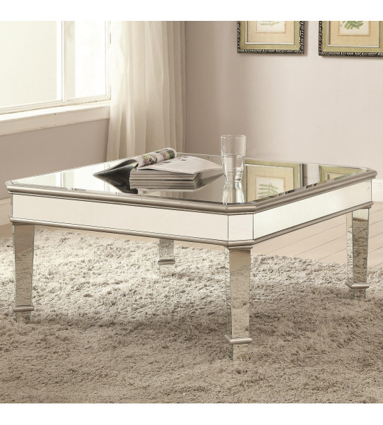 Coaster 703938 70393 Mirrored Coffee Table Silver Finish