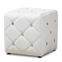 Baxton Studio 1710-White Stacey Modern and Contemporary White Faux Leather Upholstered Ottoman