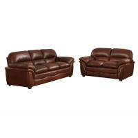 Baxton Studio 9015-Loveseat/Sofa Redding Leather Modern Sofa Set in Brown