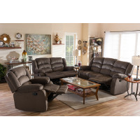 Baxton Studio 98240-Brown 3PC Set Microsuede Sofa Loveseat and Chair Set with 5 Recliners Living room Set