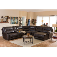 Baxton Studio 99170-Brown-SF Mistral Bonded Leather 6-Piece Sectional with Recliners Corner Lounge Suite