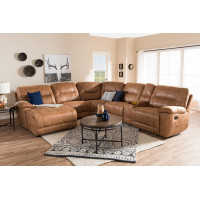 Baxton Studio 99170-J109-Light Brown-SF Mistral Light Brown Palomino Suede 6-Piece Sectional with Recliners Corner Lounge Suite
