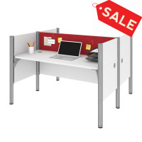 Bestar 100870CR-17 Pro-Biz Double Face to Face Workstation in White with Red Tack Boards