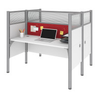 Bestar 100870DR-17 Pro-Biz Double Face to Face Workstation in White with Red Tack Boards