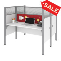 Bestar 100870DR-17 Pro-Biz Double Face to Face Workstation in White with Red Tack Boards