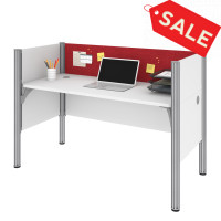 Bestar 100871CR-17 Pro-Biz Simple Workstation in White with Red Tack Board