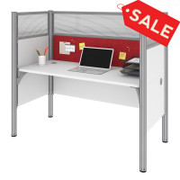 Bestar 100871DR-17 Pro-Biz Simple Workstation in White with Red Tack Board