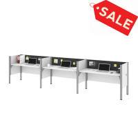 Bestar 100872CG-17 Pro-Biz Triple Side by Side Workstation in White with Gray Tack Boards