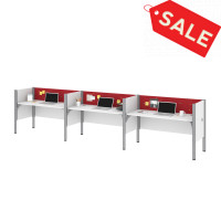 Bestar 100872CR-17 Pro-Biz Triple Side by Side Workstation in White with Red Tack Boards