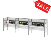 Bestar 100872DG-17 Pro-Biz Triple Side by Side Workstation in White with Gray Tack Boards