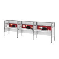 Bestar 100872DR-17 Pro-Biz Triple Side by Side Workstation in White with Red Tack Boards