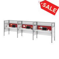 Bestar 100872DR-17 Pro-Biz Triple Side by Side Workstation in White with Red Tack Boards
