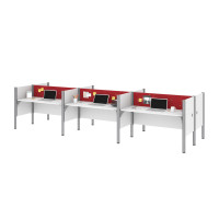 Bestar 100873CR-17 Pro-Biz Six Workstation in White with Red Tack Boards