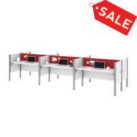 Bestar 100873CR-17 Pro-Biz Six Workstation in White with Red Tack Boards