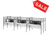 Bestar 100873DG-17 Pro-Biz Six Workstation in White with Gray Tack Boards