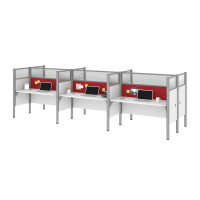 Bestar 100873DR-17 Pro-Biz Six Workstation in White with Red Tack Boards