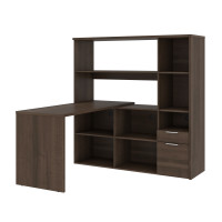 Bestar 107420-000052 Gemma 60W L-Shaped Desk with Credenza and Hutch in antigua