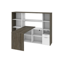 Bestar 107851-000035 Gemma 2-Piece Set Including One L-Shaped Desk with Hutch and One Bookcase in walnut grey & white