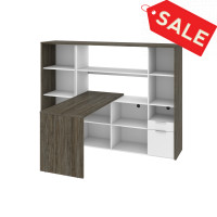 Bestar 107851-000035 Gemma 2-Piece Set Including One L-Shaped Desk with Hutch and One Bookcase in walnut grey & white