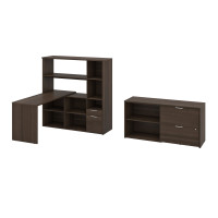 Bestar 107852-000052 Gemma 3-Piece Set Including One L-Shaped Desk with Hutch, One Storage Unit, and One Lateral File Cabinet in antigua