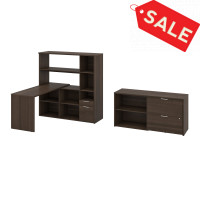 Bestar 107852-000052 Gemma 3-Piece Set Including One L-Shaped Desk with Hutch, One Storage Unit, and One Lateral File Cabinet in antigua