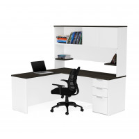 Bestar 110886-17 Pro-Concept Plus L-Desk with Hutch in White & Deep Grey