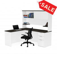 Bestar 110886-17 Pro-Concept Plus L-Desk with Hutch in White & Deep Grey
