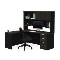Bestar 110886-32 Pro-Concept Plus L-Desk with Hutch in Deep Grey & Black