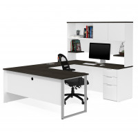 Bestar 110889-17 Pro-Concept Plus U-Desk with Hutch in White & Deep Grey