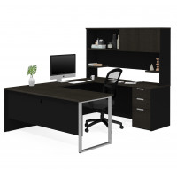 Bestar 110889-32 Pro-Concept Plus U-Desk with Hutch in Deep Grey & Black