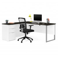Bestar 110891-17 Pro-Concept Plus L-Desk with Metal Leg in White & Deep Grey