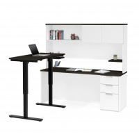 Bestar 110896-17 Pro-Concept Plus Height Adjustable L-Desk with Hutch in White & Deep Grey