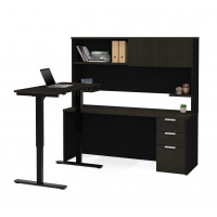 Bestar 110896-32 Pro-Concept Plus Height Adjustable L-Desk with Hutch in Deep Grey & Black