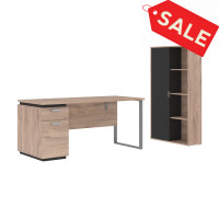 Bestar 114850-000009 Aquarius 2-Piece Set Including a Desk with Single Pedestal and a Storage Unit with 8 Cubbies in rustic brown & graphite