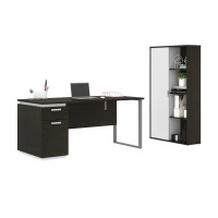 Bestar 114850-000032 Aquarius 2-Piece Set Including a Desk with Single Pedestal and a Storage Unit with 8 Cubbies in deep grey & white
