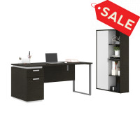 Bestar 114850-000032 Aquarius 2-Piece Set Including a Desk with Single Pedestal and a Storage Unit with 8 Cubbies in deep grey & white