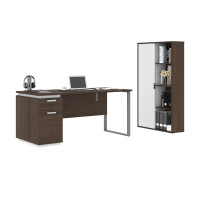 Bestar 114850-000052 Aquarius 2-Piece Set Including a Desk with Single Pedestal and a Storage Unit with 8 Cubbies in antigua & white