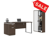Bestar 114850-000052 Aquarius 2-Piece Set Including a Desk with Single Pedestal and a Storage Unit with 8 Cubbies in antigua & white