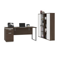 Bestar 114851-000052 Aquarius 3-Piece Set Including a Desk with Single Pedestal and Two Storage Units with 8 Cubbies in antigua & white