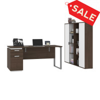 Bestar 114851-000052 Aquarius 3-Piece Set Including a Desk with Single Pedestal and Two Storage Units with 8 Cubbies in antigua & white