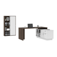 Bestar 115850-000052 Equinox 2-Piece Set Including 1 L-Shaped Desk and 1 Storage Unit with 8 Cubbies in antigua & white