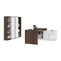 Bestar 115851-000052 Equinox 3-Piece Set Including 1L-Shaped Desk and 2 Storage Units with 8 Cubbies in antigua & white