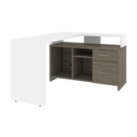 Bestar 115860-001735 Equinox 57W 56W L-Shaped Desk in white & walnut grey