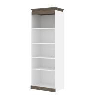 Bestar 116160-000017 Orion 30W Shelving Unit in white & walnut grey