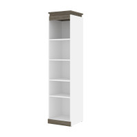 Bestar 116162-000017 Orion 20W Narrow Shelving Unit in white & walnut grey