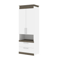 Bestar 116164-000017 Orion 30W Storage Cabinet with Pull-Out Shelf in white & walnut grey