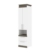 Bestar 116165-000017 Orion 20W Storage Cabinet with Pull-Out Shelf in white & walnut grey