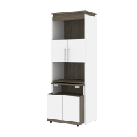 Bestar 116166-000017 Orion 30W Shelving Unit with Fold-Out Desk in white and walnut grey