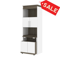 Bestar 116166-000017 Orion 30W Shelving Unit with Fold-Out Desk in white and walnut grey